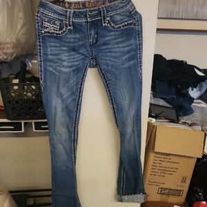 Rock Revival Women’s Blue Boot Cut Jeans with Embroidered Pockets